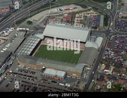 An aerial view of Leeds United Elland Road stadium, 9th August 1997, versus Arsenal, West Yorkshire, Northern England Stock Photo