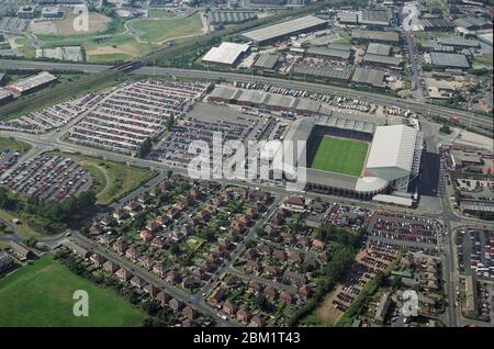 An aerial view of Leeds United Elland Road stadium, 9th August 1997, versus Arsenal, West Yorkshire, Northern England Stock Photo