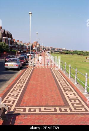 1997, newly brick paved Fleetwood Promenade, north West England, Stock Photo