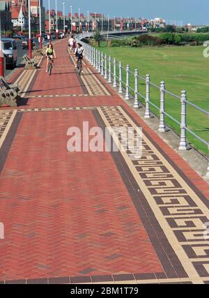 1997, newly brick paved Fleetwood Promenade, north West England, Stock Photo