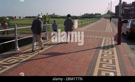 1997, newly brick paved Fleetwood Promenade, north West England, Stock Photo