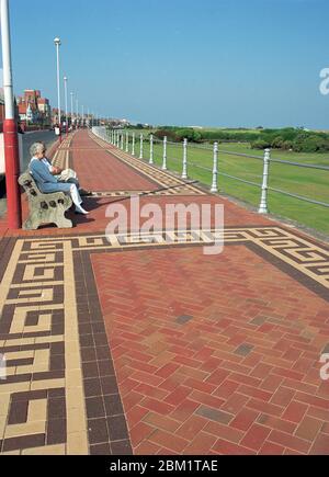 1997, newly brick paved Fleetwood Promenade, north West England, Stock Photo