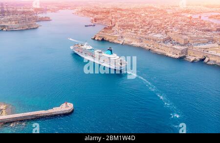 Cruise ship liner port of Valletta, Malta. Aerial view photo Stock Photo