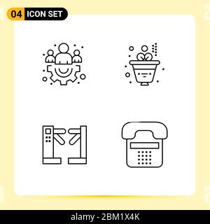 Group of 4 Filledline Flat Colors Signs and Symbols for group, underground, business, access, communication Editable Vector Design Elements Stock Vector