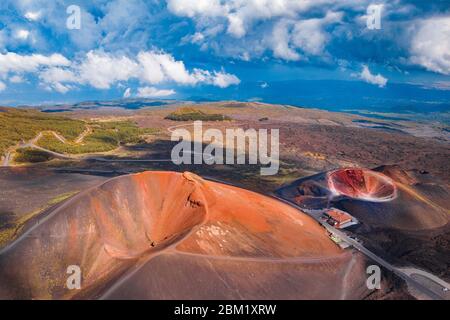 Extinct crater of volcano Etna Sicily, Italy. Aerial photo Stock Photo