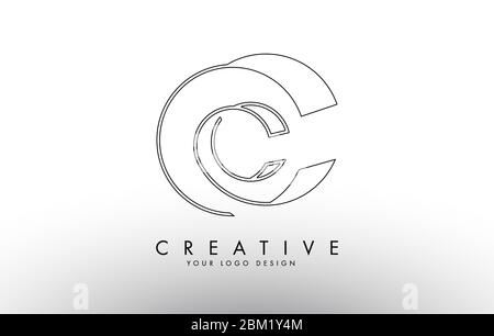 Oultine Monogram CC C C Letters Logo Design. Creative CC Letter Icon with Black Lines Vector Illustration. Stock Vector