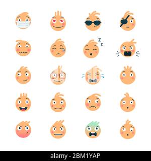 Emotion icons. Set of flat Emoji symbols. Stock Vector
