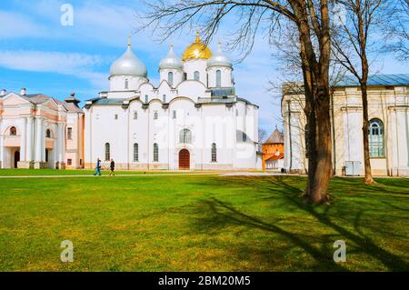 Veliky Novgorod, Russia - April 29, 2018. Saint Sophia Cathedral, ancient church in the Kremlin in Veliky Novgorod, Russia Stock Photo