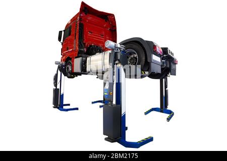 Truck on a lift in a car service Stock Photo - Alamy