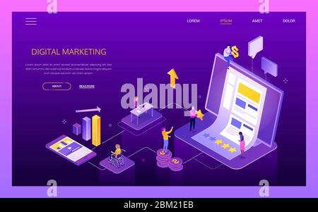 Digital marketing - modern isometric vector web banner Stock Vector