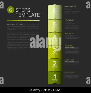 Vector progress steps as arrows template with descriptions - dark green vertical version Stock Vector