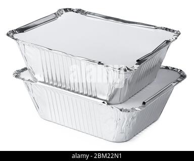 Packed foil food boxes on white background, copy space Stock Photo