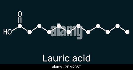 Lauric acid, dodecanoic acid, C12H24O2 molecule. It is a saturated ...