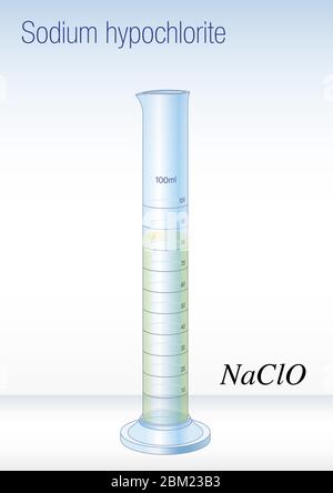 Graduated glass chemical meter with sodium hypochlorite, scientific instrument, vector illustration Stock Vector