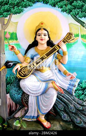 Goddess Saraswati of Knowledge, Arts and Music, Wisdom and Nature Stock Photo