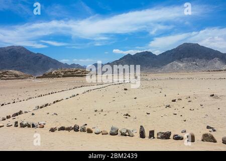 The ancient archaeological site of Caral, near Supe, Barranca Province, Peru. Caral is a UNESCO world heritage site Stock Photo