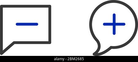 Speech Bubbles Icon with plus and mines. Stock Vector illustration isolated on white background. Stock Vector