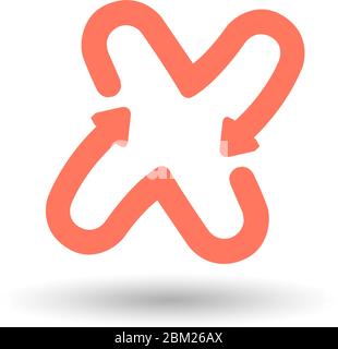 Letter X logo design concept negative space style. Abstract sign constructed from check marks. Vector elements template icon. Red color Stock Vector