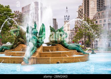 The Swann Memorial fountain in downtown Philadelphia, USA. Stock Photo