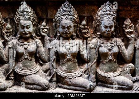 The Terrace Of The Leper King (Bas Reliefs), Angkor Thom, Siem Reap, Cambodia. Stock Photo
