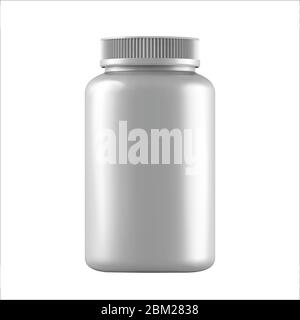 Realistic mock up white bottles for drugs, tablets. 3d Plastic blank medical containers isolated on white background. Vector illustration Stock Vector