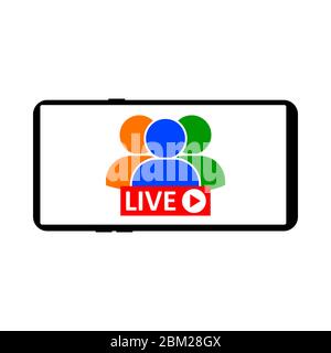 Live Streaming on smartphone. Sign of live streaming, broadcasting, online stream emblem. Concept of social media live performance Stock Vector