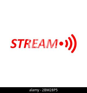 Live Stream sign. Red symbol, button of live streaming, broadcasting, online stream emblem. For tv, shows and social media live performances Stock Vector