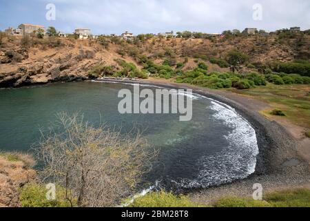 Sheltered bay at the east coast of the island Santiago, Cape Verde / Cabo Verde archipelago in the Atlantic Ocean Stock Photo