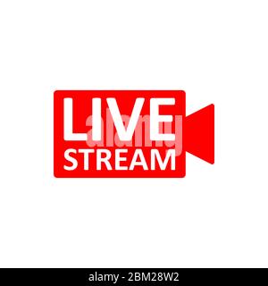Live Stream sign. Red symbol, button of live streaming, broadcasting, online stream emblem. For tv, shows and social media live performances Stock Vector