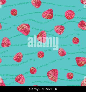 red strawberries seamless vector pattern on a teal background Stock Vector