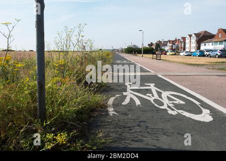 The cycle path which runs along the front from Deal to Walmer and Kingsdown, Kent, UK Stock Photo
