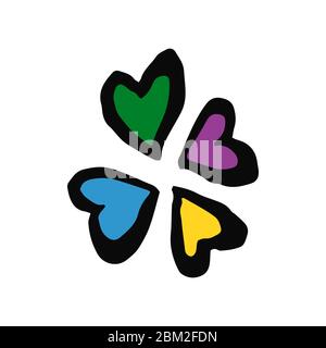 Set hearts in doodle style - Life,Gets,Better,Together. Copy space. LGBT rights symbol. Isolated. Vector hand drawn illustration. Stock Vector