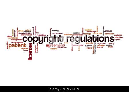 Copyright regulations word cloud concept on white background Stock Photo