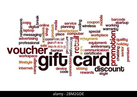 Gift card word cloud concept on white background Stock Photo