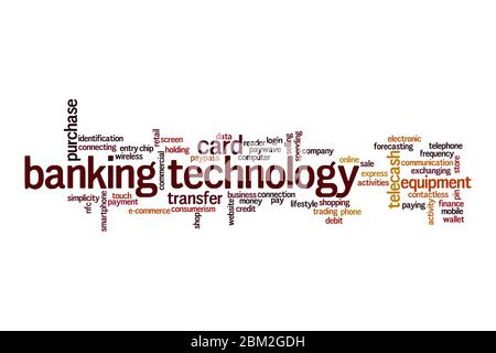 Banking technology word cloud concept on white background Stock Photo
