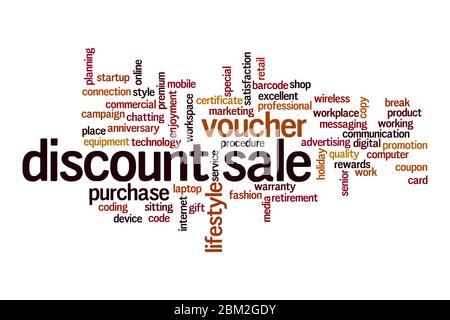 Discount sale word cloud concept on white background Stock Photo