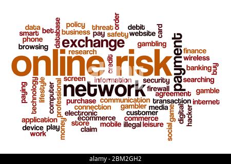 Online risk word cloud concept on white background Stock Photo