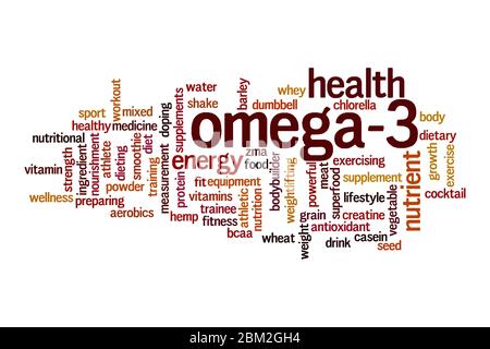 Omega-3 word cloud concept on white background Stock Photo