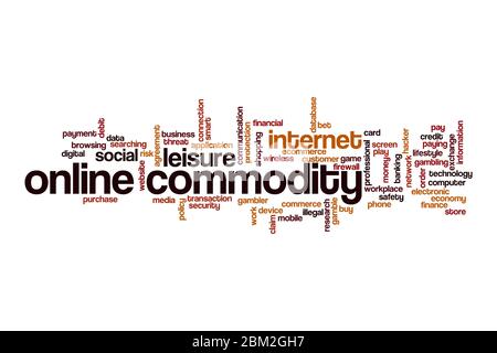 Online commodity word cloud concept on white background Stock Photo