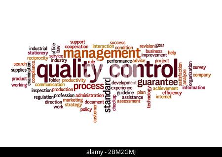 Quality control word cloud concept on white background Stock Photo