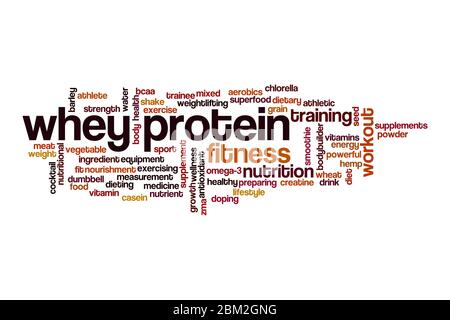 Whey protein word cloud concept on white background Stock Photo