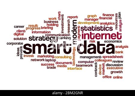 Smart data word cloud concept on white background Stock Photo