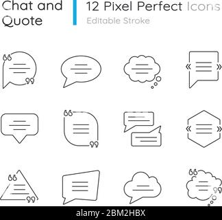 Dialogue box pixel perfect linear icons set Stock Vector