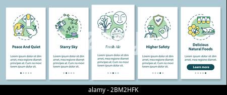 Countryside life conditions onboarding mobile app page screen with concepts Stock Vector