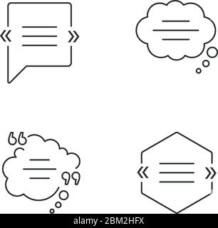 Chat bubble with quotation marks pixel perfect linear icons set Stock Vector