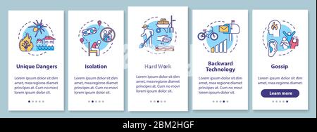 Village life disadvantages onboarding mobile app page screen with concepts Stock Vector