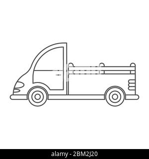 Vector icon of a car or commercial van. Simple design, an empty outline isolated on a white background. Design for coloring books, websites, and apps Stock Vector