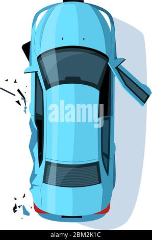 Crashed auto side semi flat RGB color vector illustration Stock Vector