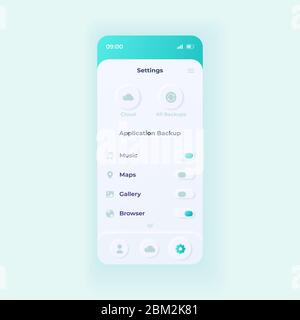 Backup application settings smartphone interface vector template. Mobile app page light design layout. Copying parameters screen. Flat UI for Stock Vector