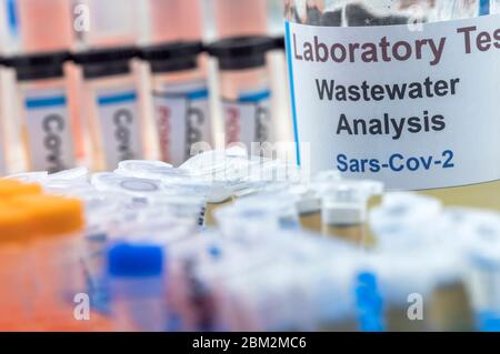 Wastewater samples, analysis of sars-cov-2 virus in patients infected by human coronavirus 229E, conceptual image Stock Photo